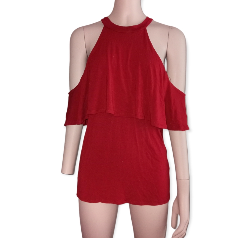 HEART Red cold shoulder cutout flowy blouse size small
